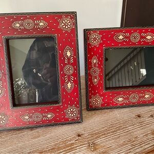 Solid wood photo frames etched then hand painted, set of 2